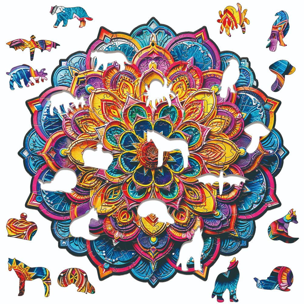 Nestologi Mandala Flower Bouquet Premium Wooden Jigsaw Puzzle for Adults - Large - 5  Hours to Complete