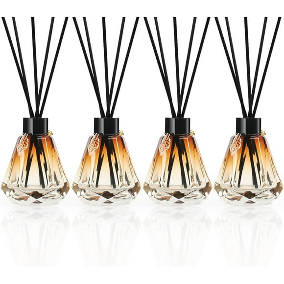 shiyou-4pcs Reed Diffuser, Reed Diffuser Empty Bottles with 20pcs Reed Diffuser Sticks, Delicate Gold Leaf Decor, Glass Fragrance Diffuser Set with lids for Home (Black, 4pcs)