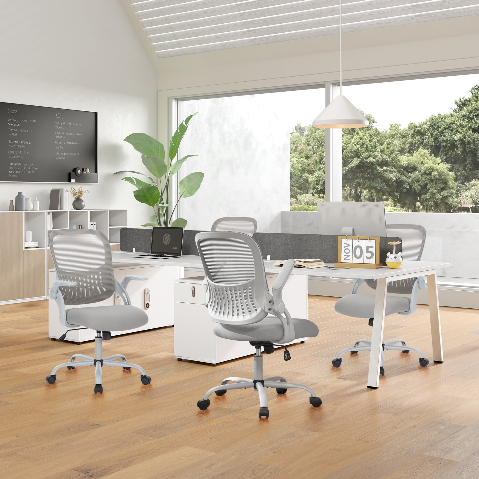 Casabay Office Chair, Ergonomic Mesh Desk Rolling Work Swivel Task Chairs with Flip-up Armrests, Comfortable Lumbar Support, for Home, Bedroom, Study