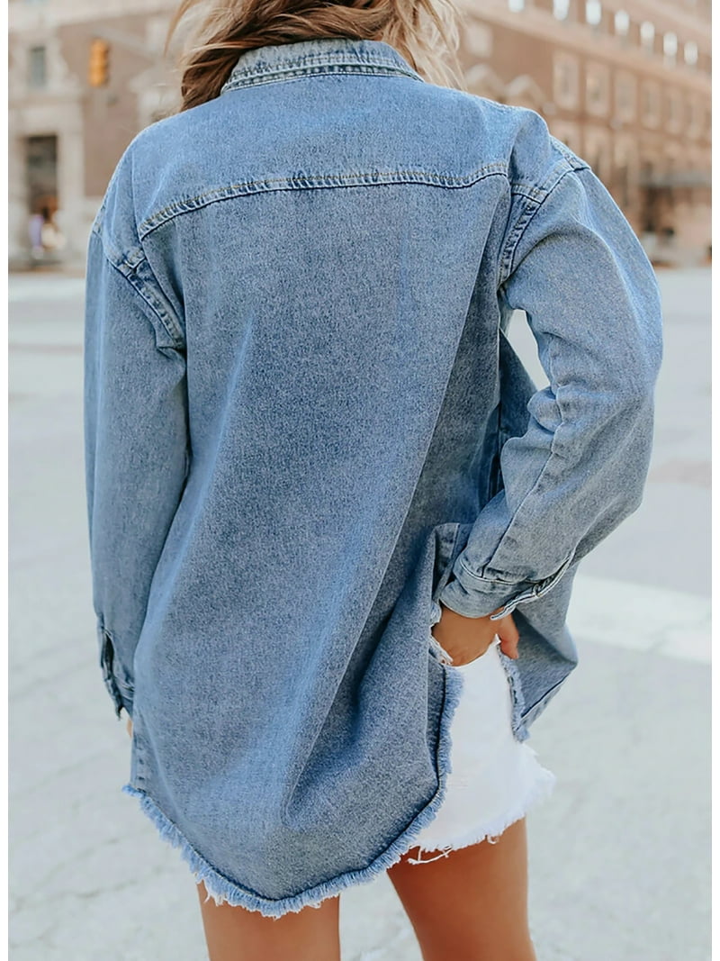 SHEWIN Women's Shackets Oversized Denim Jackets Ladies Jean
