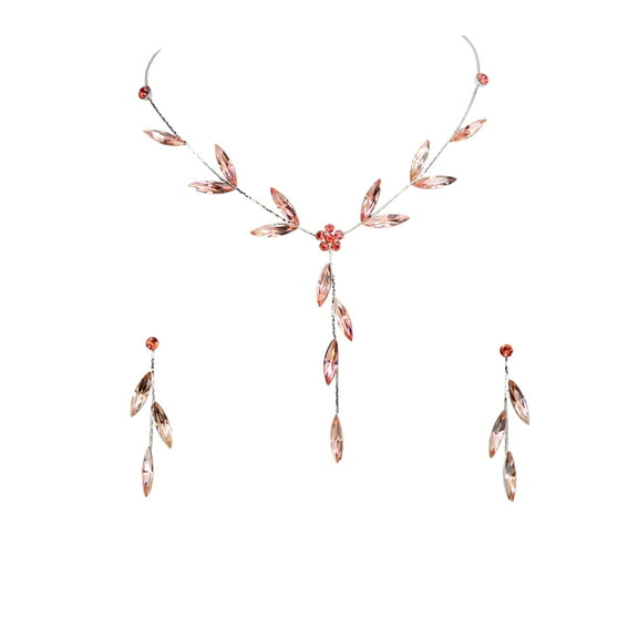 Faship Gorgeous Coral Rhinestone Crystal Floral Necklace Earrings Set