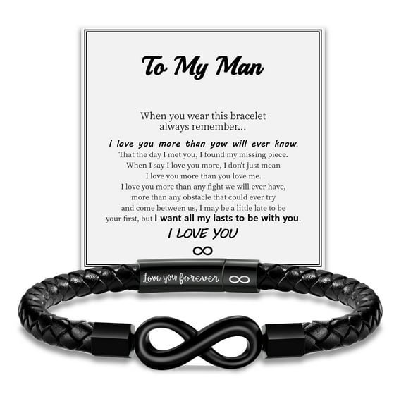 Leather Bracelet for Men Gift for Him Infinity Bracelet for Men Dad Husband Boyfriend Son Father's Day Gifts Men's Jewelry