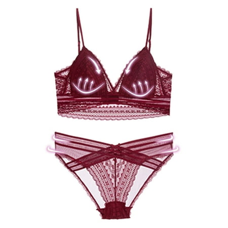 

Ykohkofe French Ultra Thin Triangle Cup No Steel Ring Underwear Lace Beauty Back Strapless Large U Shaped Backless Bra Set