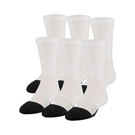 Under Armour Performance Tech Crew Socks, 6-Pairs, White, Shoe Size: Youth 13.5K-4Y