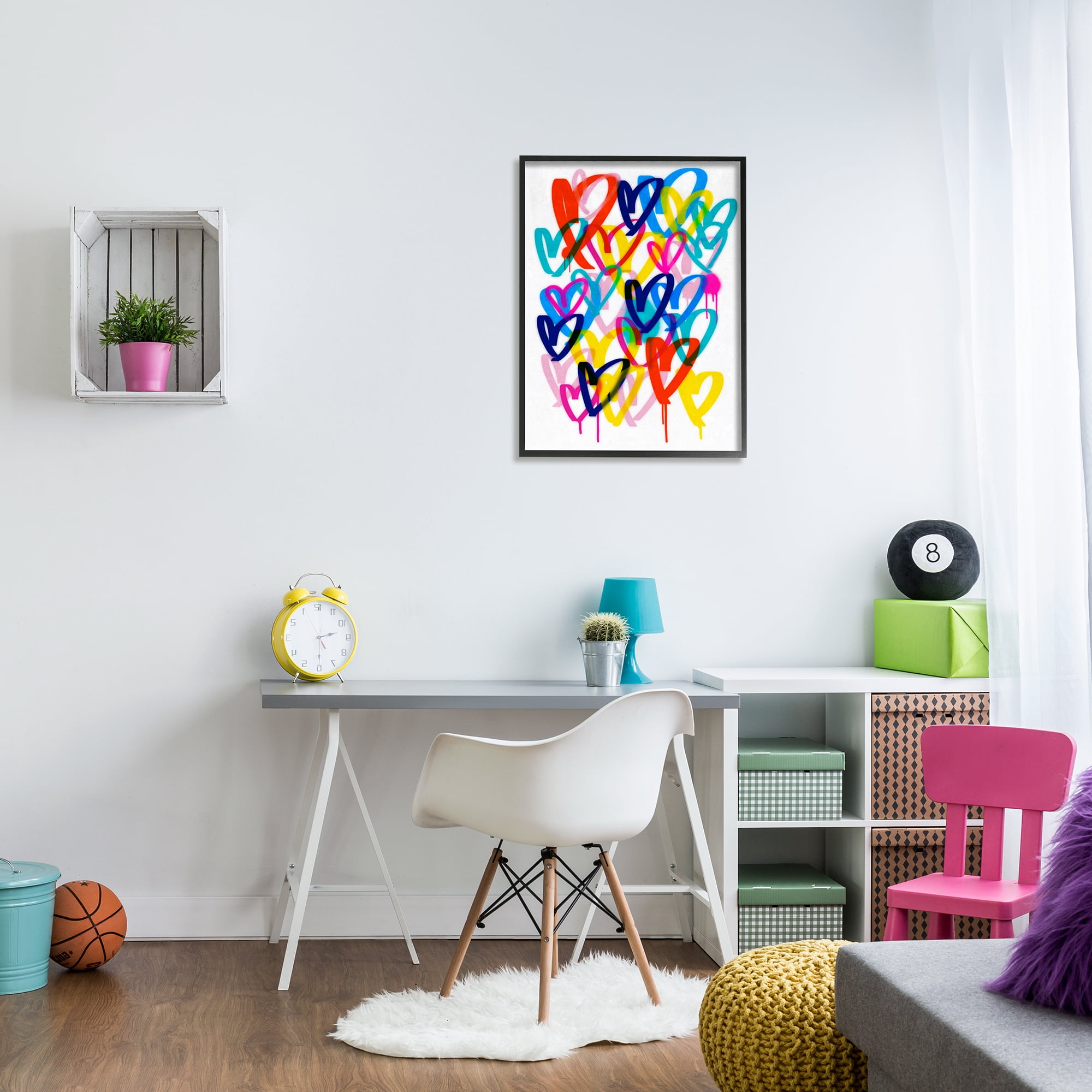 Stupell Industries Hearts with Paint Drip Abstract Painting Black Framed Art Print Wall Art, 24 x 30