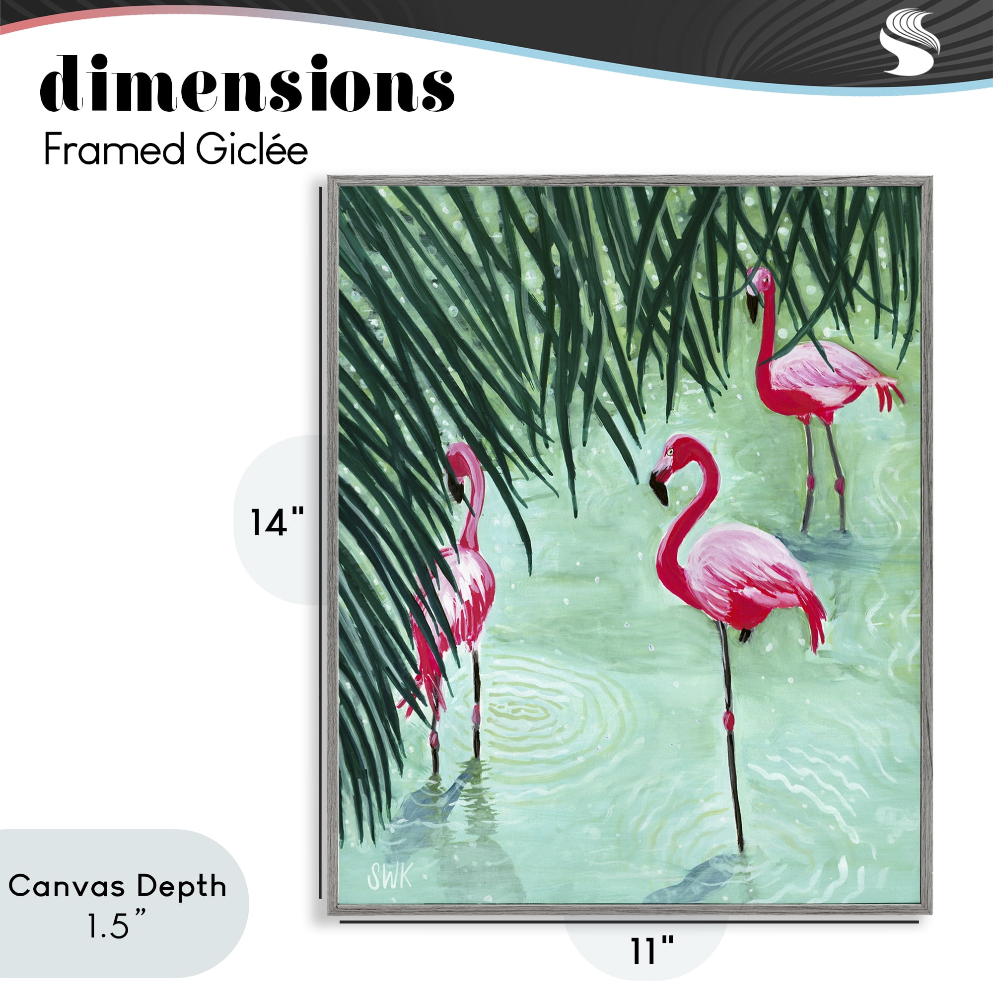 Stupell Industries Shallow Flamingo Pond Gray Framed Giclee Art, design by Sarah Waldron Kimball