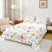 Homewish Boho Flower Butterfly Twin Sheet Sets,Rustic Floral Twin Fitted Sheet,Pink White Blue Flat Sheet For Girls Teens,Ultra Soft Home Decor,3pcs