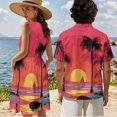 thumbnail image 3 of KUIFORTI Couple Matching Outfits Sunset Palm Trees Spring Womens Dresses Sleeveless Flowy Dress Button Down Shirt Men Short Sleeve Shirts with Soft Fabric Fit for Honeymoon Trip, 3 of 7