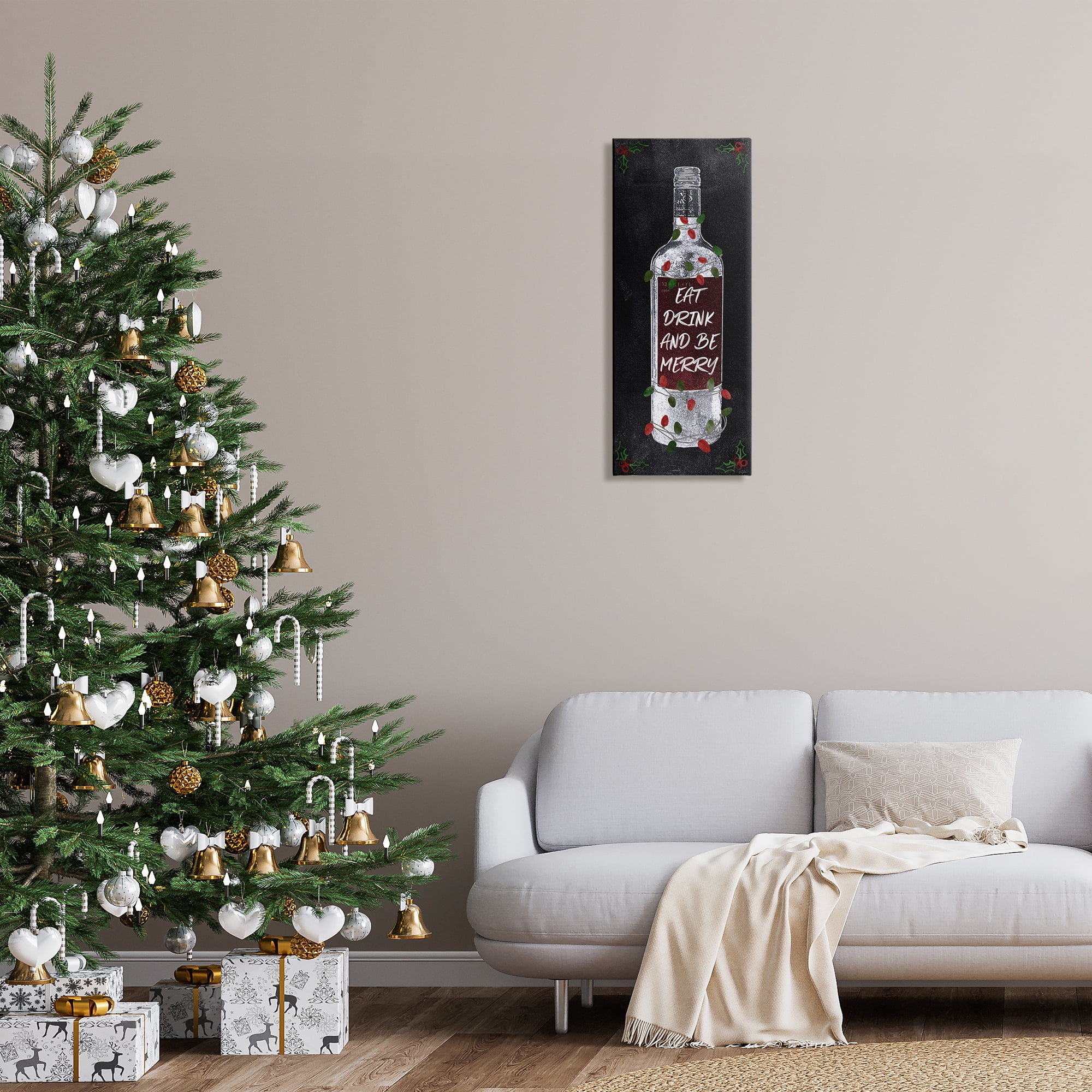 Stupell Industries Eat Drink Be Merry Holiday Painting Gallery Wrapped Canvas Art Prints Wall Art, 13 x 30