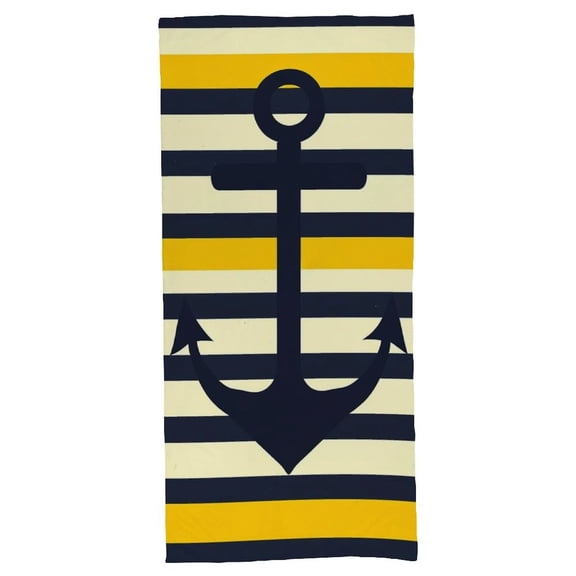 Beach Towel Navy Blue And Yellow Horizontal Stripes Anchor Summer Microfiber Bath Towel Quick Dry Ultra Absorbent Super Soft Nautical Navy Blue Yellow Anchor Thin Towels 27x55 Inch