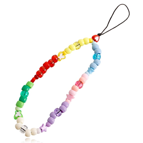 Colorful Beaded Phone Charm Chain Portable Anti-lost Wristlet Phone Lanyard Strap for Women Girls