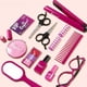 thumbnail image 5 of Juego de juguetes para cortar el cabello | Herramientas de aseo de peluquería simuladas | Accesorios de juego de plástico | Kit de salón de simulación realista | Púrpura | 14 piezas | 12x8.27x1.57in, 5 of 6