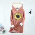 thumbnail image 4 of Tops for Women Long Sleeved Hooded Daisy Printing Thickened Casual Sweatshirt,Womens Tops Plus Size Pink XXXL, 4 of 5