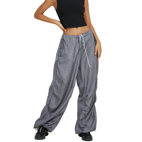 Women Low Waist Baggy Cargo Pants Casual Drawstring Loose Wide Leg Pocket Joggers Trousers Sweatpants