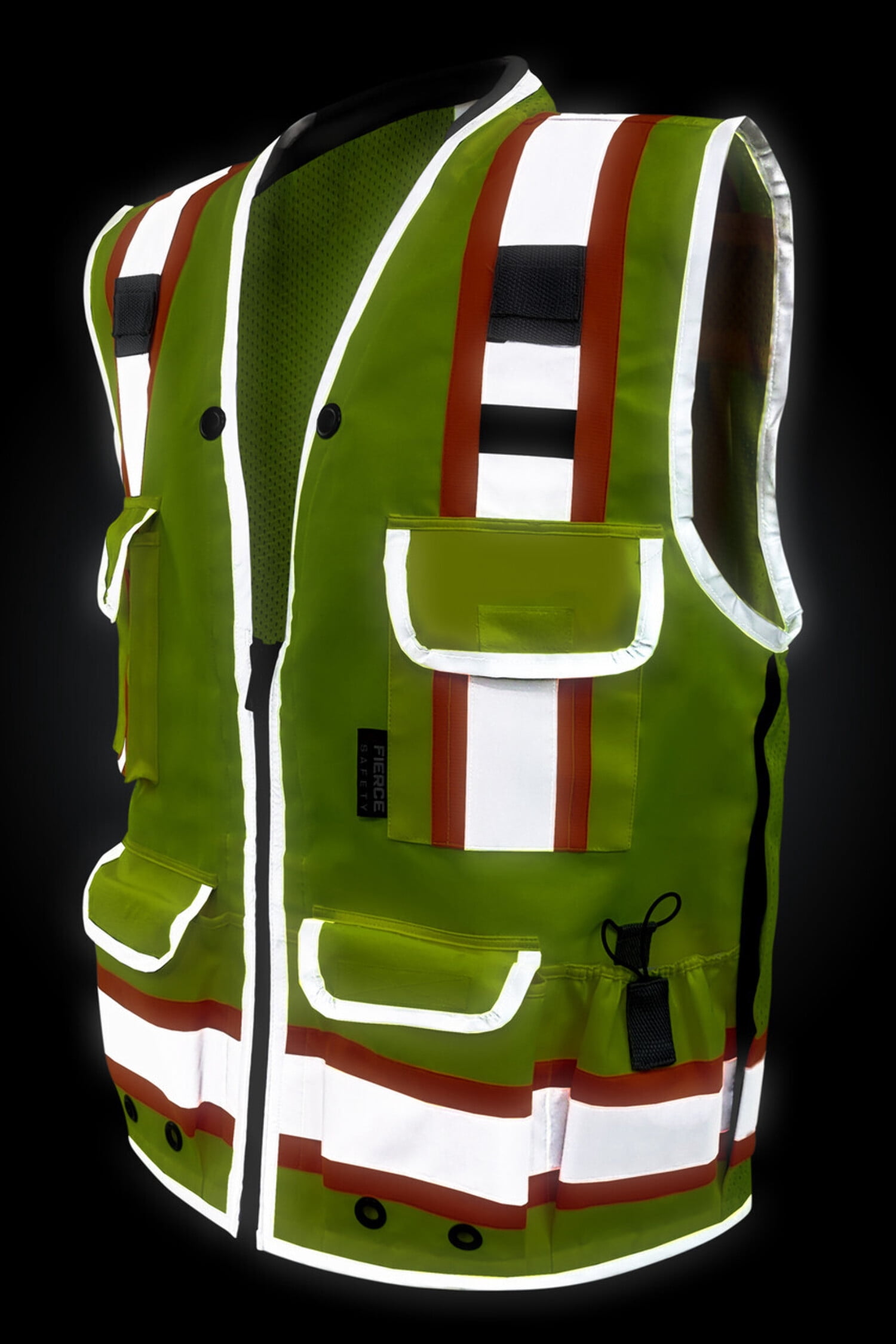 Fierce Safety Class 2 Lime Heavy Duty Vest Tablet Pockets and Neck Padding