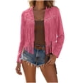 thumbnail image 2 of Caywon Women's Fashion Jackets, Fringe Studded Open Front Cropped Long Sleeve, Western Cowgirl Rodeo Casual Party Concert Daily Wear for Women, 2 of 7