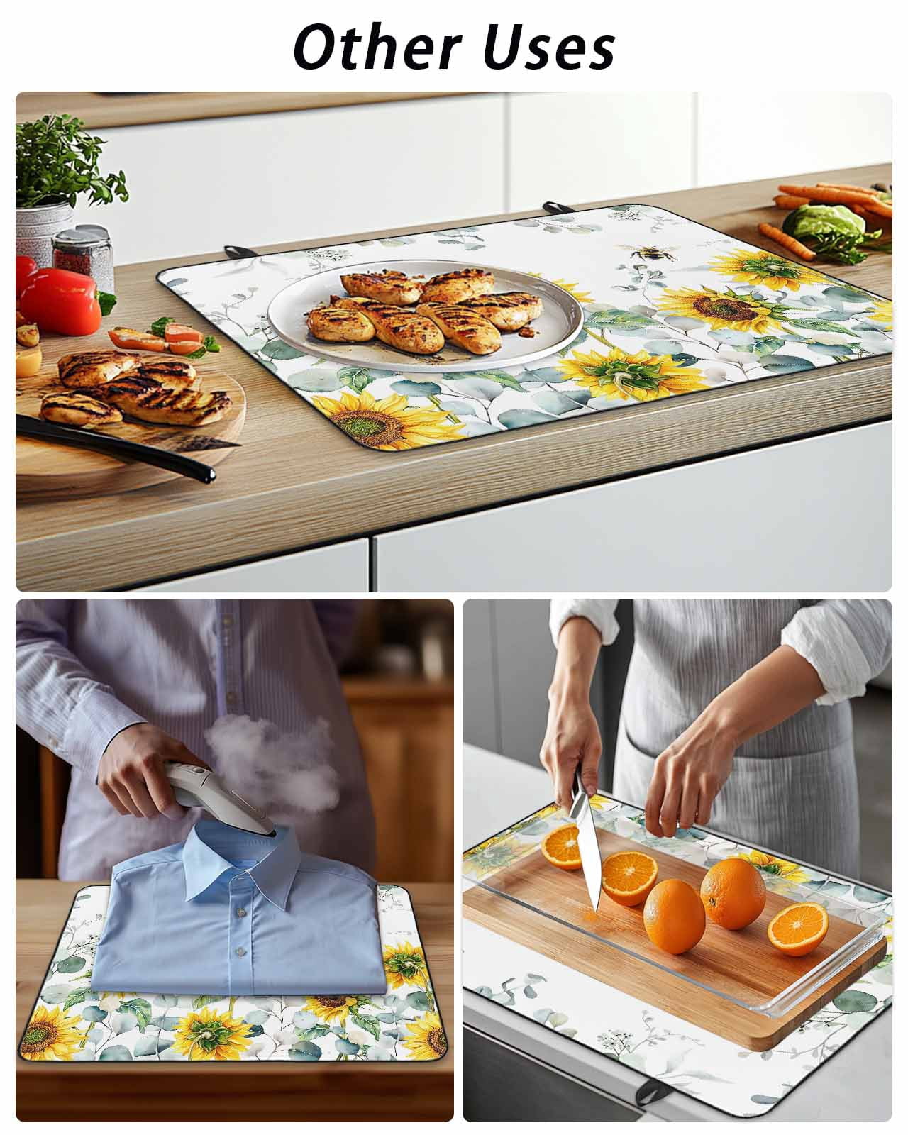 Stove Top Covers for Electric Stove, Sunflower Glass Stovetop Cover Protector, Sage Green Summer Botanical Eucalyptus Farmhouse Bee Induction Cooktop Protector Oven Mat for Kitchen Countertop 24"x21"