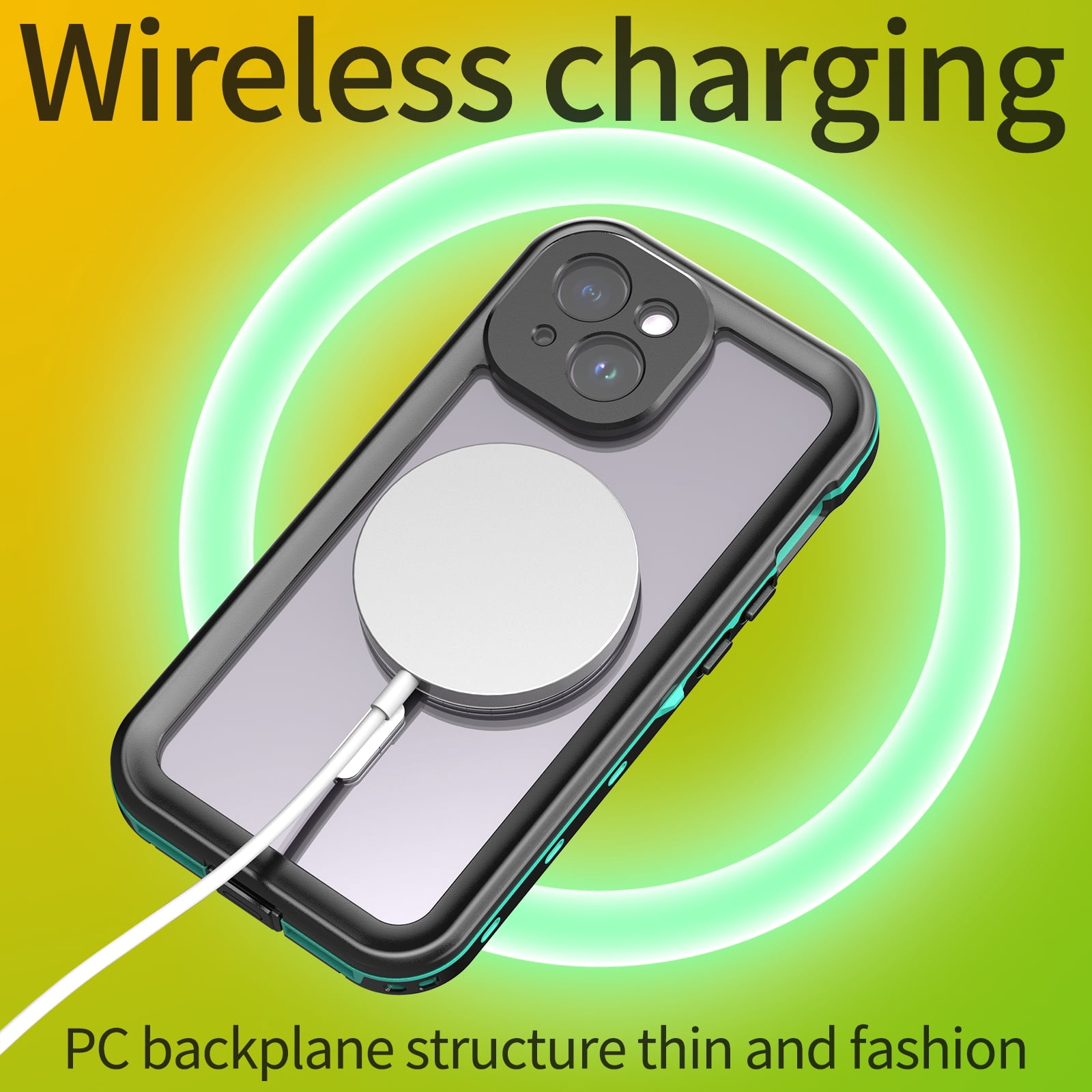 Allytechgroup Waterproof Case for iPhone 15, Full Body Protection Built-in Screen Protector MagSafe Wireless Charging Dustproof Shockproof Cover Case with Transparent PC, Grassblue