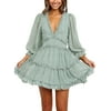 Dokotoo Womens Green V Neck Bohemian Floral Print Ruffle Swing Beach Mini Dress Size Medium US 8-10