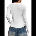 thumbnail image 3 of Camisas de Otoño para Mujer, de Cuello Redondo, Abotonadas, Corte Entallado, de Punto Acanalado, Color Liso, Informales, de Larga, 2025 Crema XL, 3 of 7