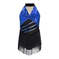 thumbnail image 4 of Doomiva Girls Sparkly Latin Dance Dress Sequin Sleeveless Fringe Tassel Color Block Cha Cha Jazz Dance Dress for Performance Royal Blue 8, 4 of 7