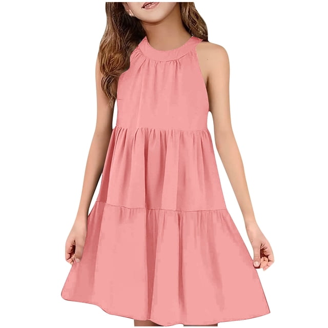 Tranfacy Robe d'Été pour Jeunes Filles, Robe Bohème pour Filles, Robe Mode pour Filles à Col Rond Sans Manches à Empiècements, Robe d'Été Décontractée Ludique et Confortable
