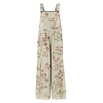 thumbnail image 5 of Women's Floral Print Sleeveless Overalls Loose Wide Leg Cotton Linen Jumpsuit with Pockets Beige L, 5 of 7