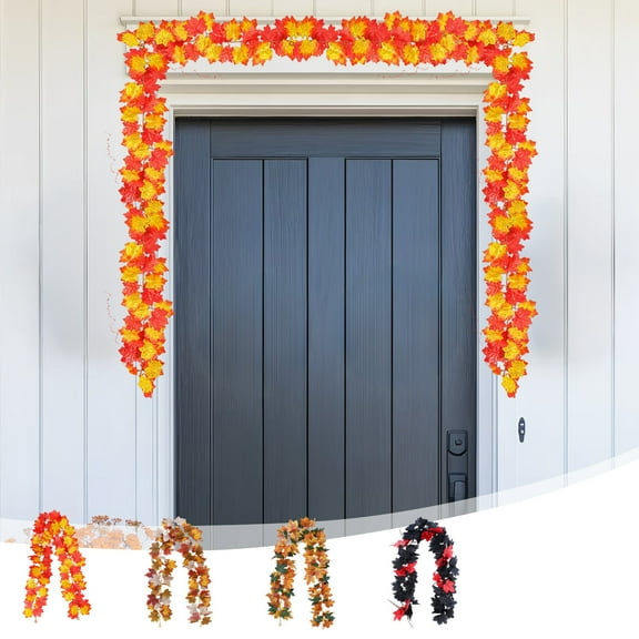 Halloween Maple Leaves Garland | Simulated Red Maple Leaf Vine | Flexible Plastic, Realistic Fall Decor | 175x10cm | Reusable Indoor Outdoor Halloween Bar Home Garden Party Decoration