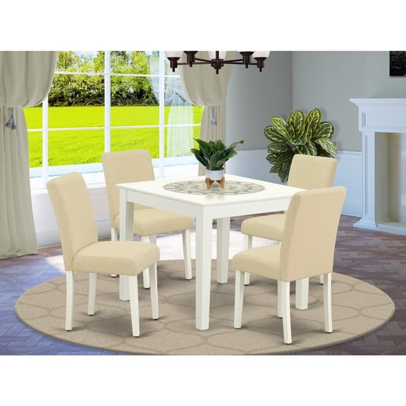 Modern 5Pc Dining Set - Square Table & 4 Chairs - Light Beige Fabric - Small Space Dining Room Furniture