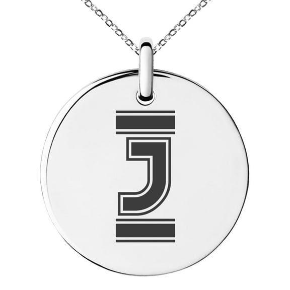 Stainless Steel Letter J Initial Empire Monogram Engraved Small Medallion Circle Charm Pendant Necklace