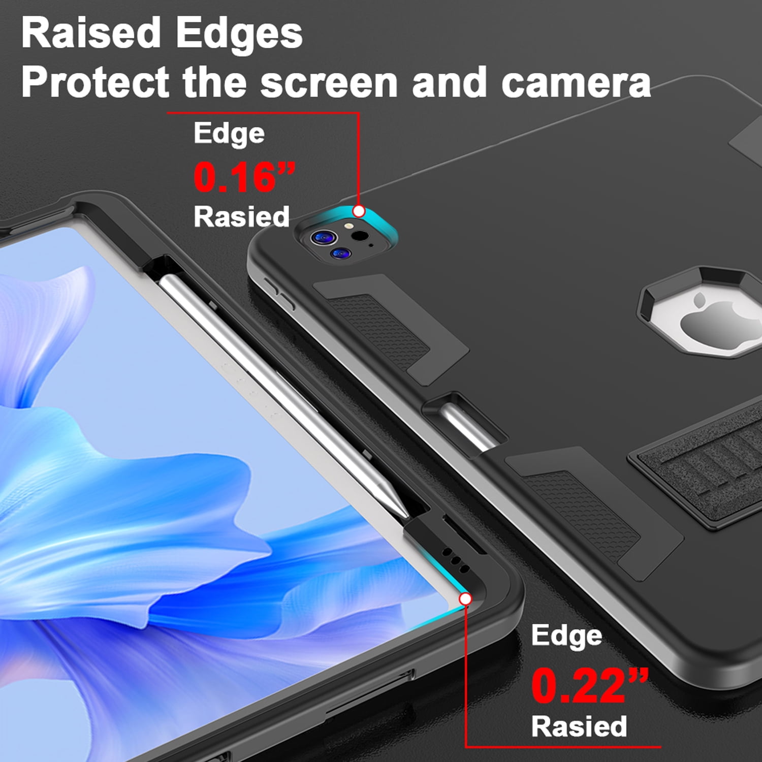 Decase Rugged Case Compatible with Apple iPad Pro 13 Inch (M5) 2025 / (M4) 2024,Shockproof Protective Cover with Built-in Stand & Pencil Holder,Heavy Duty Hard Cover,Black