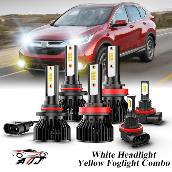 Fit for Honda CRV CR-V 2015-2020 LED Headlight Combo 6 Pack, 6,000K White 10,000LM Super Bright Headlight 3500K Amber Yellow Foglight Bulb Set, Premium LED Lamp Upgrade Set