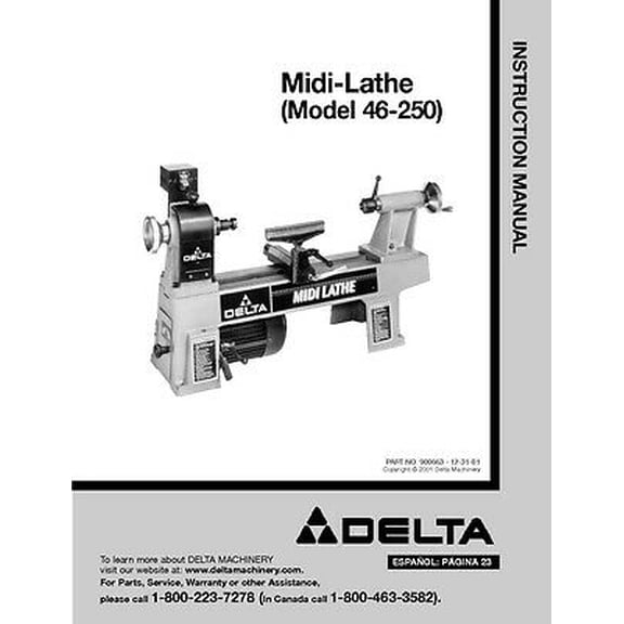 Instruction Manual ONLY for Delta 46-250 Midi-Lathe Instruction Manual REPRINT