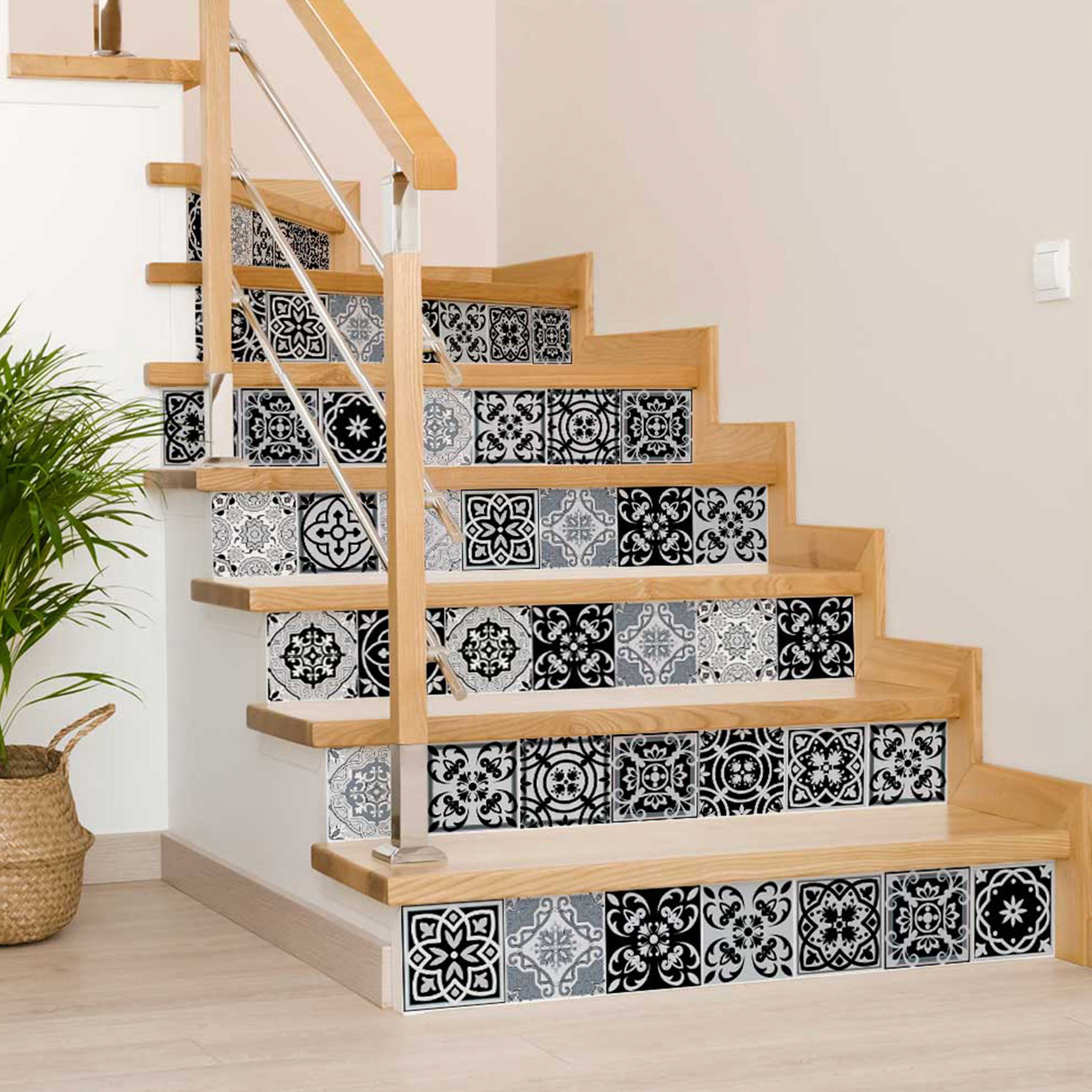 Mi Alma Peel & Stick Tiles - Black White Flowers Vinyl Backsplash 12x12