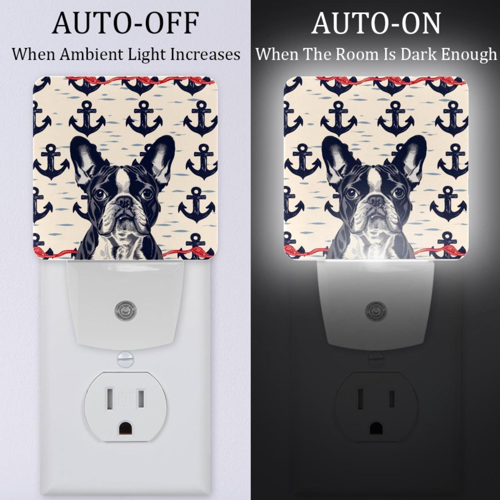 PhooArto French Bulldog Anchor Patterns Plug in LED Night Light Auto Sensor Dusk to Dawn Decorative Night for Bedroom, Bathroom, Kitchen, Hallway, Stairs, Baby's Room, Energy Saving