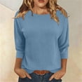 thumbnail image 6 of cocolona Womens Solid Color 3/4 Sleeve Tops Crew Neck Basic Loose Shirt Dressy Casual Outfits Blouses, 6 of 6