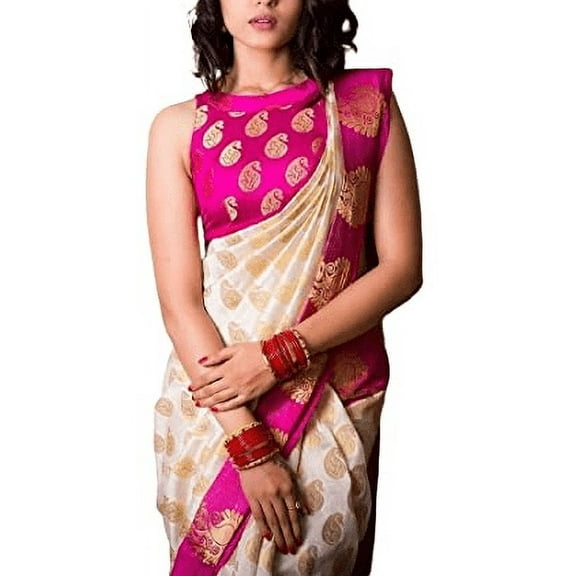 Accessorize Kingdom Women's Kanchipuram Art Silk Saree With Blouse Piece