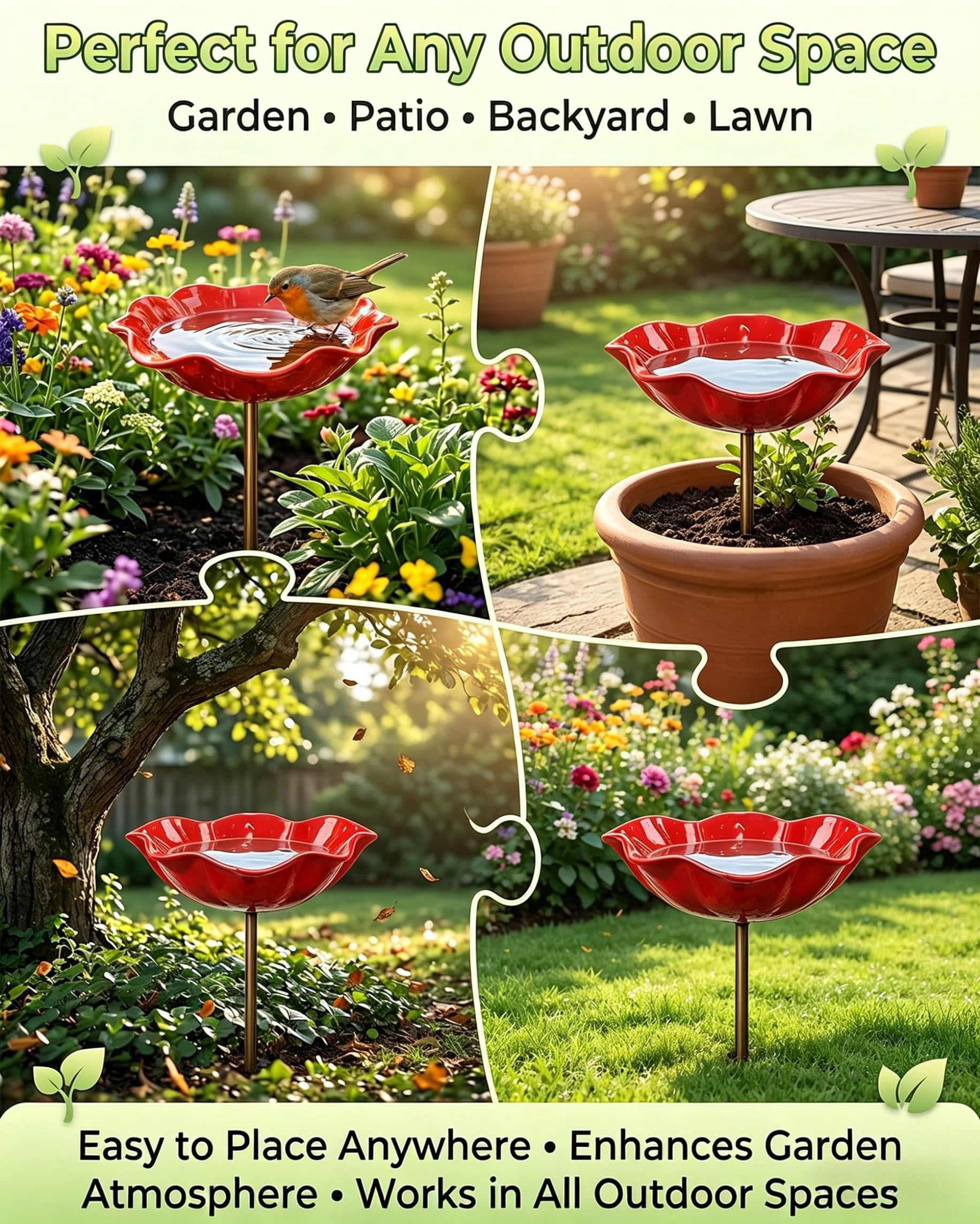 Metal Flower Garden Stakes Bird Bath Handmade, Bee Watering Station, Bees Bath for Garden Metal Bee Water Feeder with Flower Design, Colorful Butterfly Bees Bath Bowl for Outdoor Yard Decor