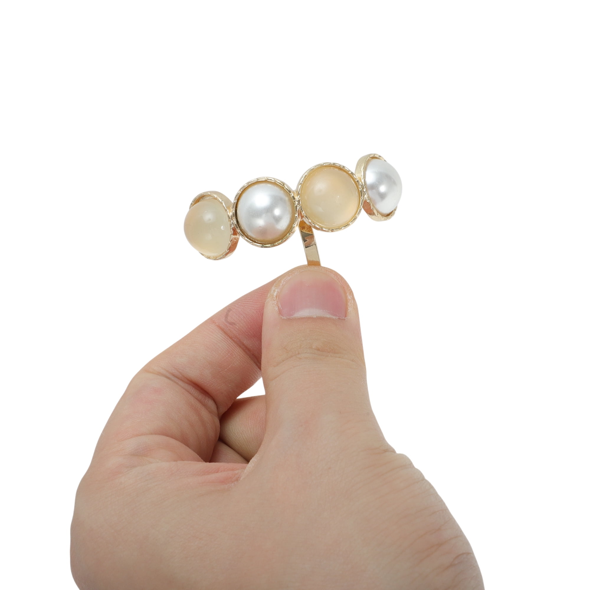 Unique Bargains Faux Pearl Ponytail Buckle Hair Clip Beige White Gold Tone