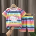 thumbnail image 2 of mgoYE Toddler Girl Clothes 3t Kids Clothes Set Baby Boy Girl T-Shirt Shorts Summer Clothing Cotton Cartoon Casual Children Set Stripe|Light Purple 5-6 Years, 2 of 4