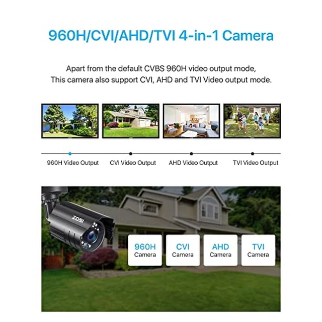 Cámara CCTV ZOSI 1080P Híbrido 4-en-1 HD TVI/CVI/AHD/CVBS 1920TVL 2.0MP