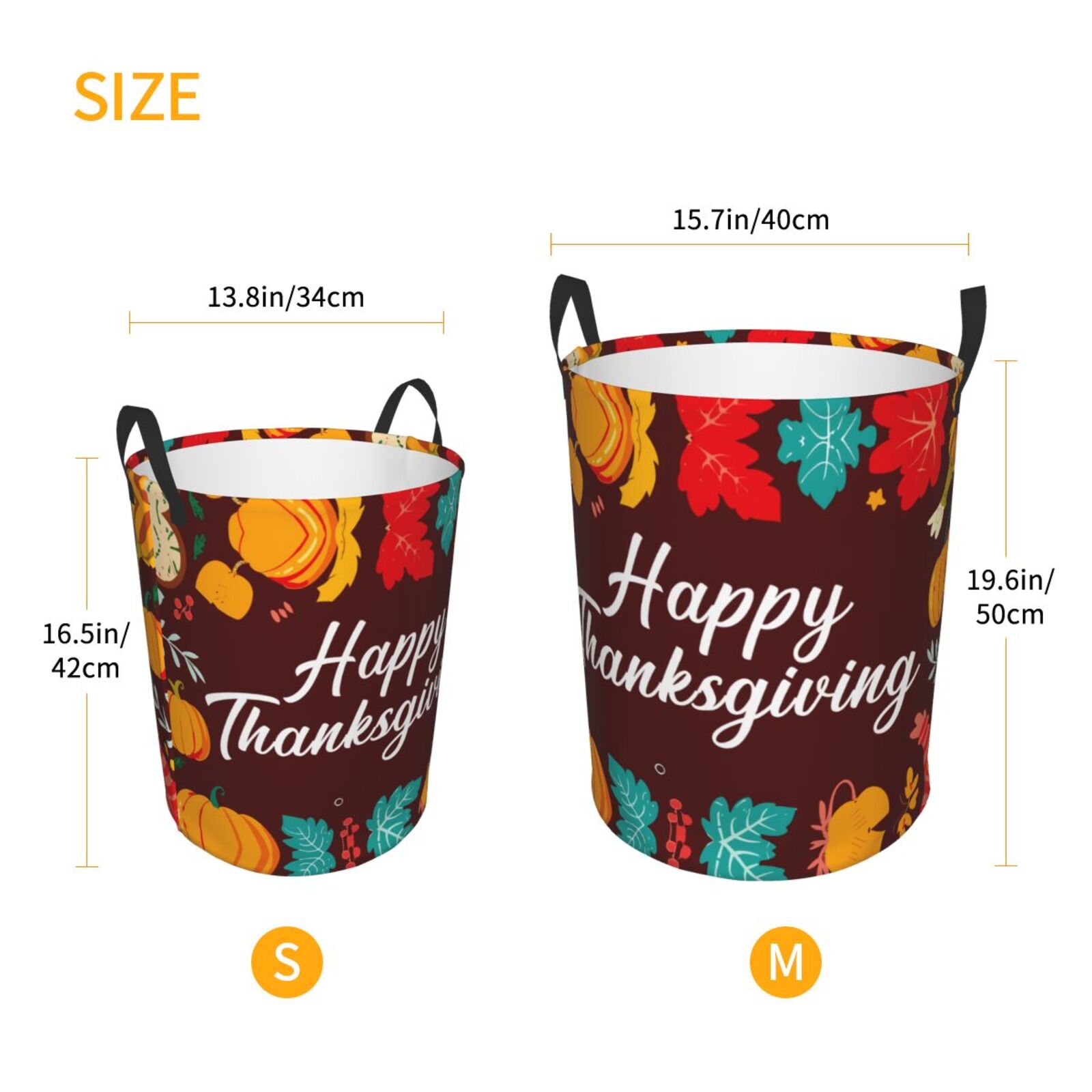 Large Laundry Basket with Handles - Happy Thanksgiving Kids Baby Dirty Clothes Laundry Hamper for Bedroom Aesthetic