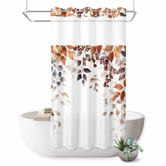 No Hook Shower Curtain, Eucalyptus Leaves Shower Curtains for Bathroom with See Through Top Window, Orange Blue Botanical Vintage Waterproof & Washable Bath Curtain Stand Up Stall 36"x72"