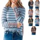 thumbnail image 2 of Blusa de mujer Manga larga Cuello redondo Jersey Gemelos Rayas de leopardo Patchwork Mujer Top Azul claro M, 2 of 6