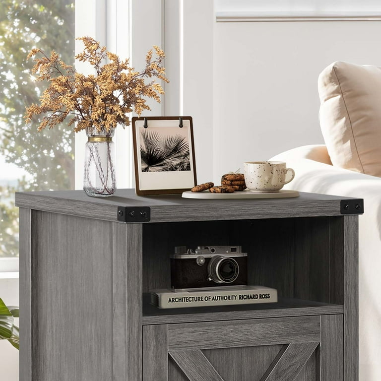 4 EVER WINNER Farmhouse End Table Set of 2 End Table for Bedroom Living Room Set of 2 Farmhouse Nightstand Side End Table Grey Wash