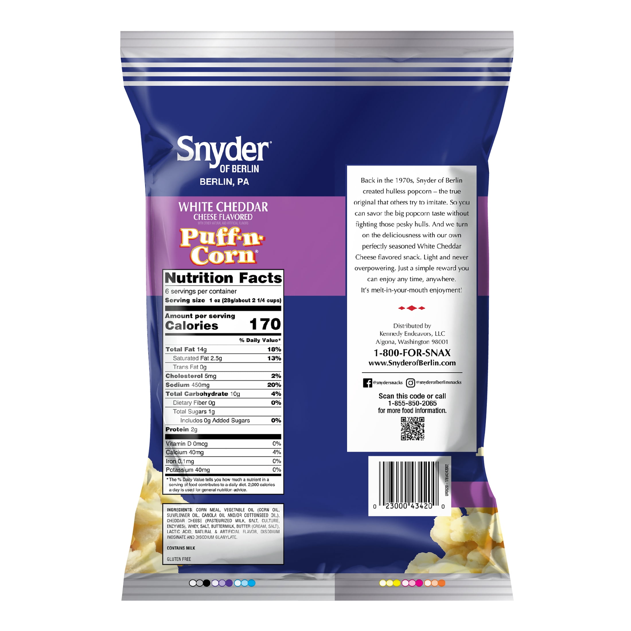 Snyder of Berlin White Cheddar Cheese Puff-n-Corn, Gluten-Free, 6 oz Bag