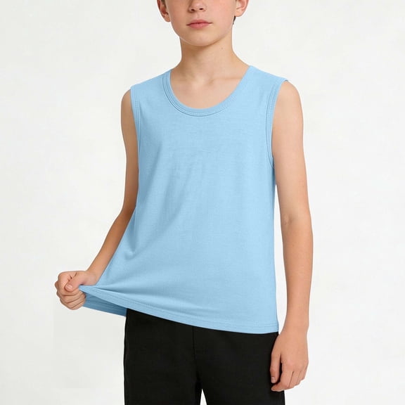 Gamivast Tank Tops for Boys Sleeveless Crewneck Loose Fit Tops Soft Breathable Fabric Basic Layering Shirts School Daily Athletic Wear Blue 1-2 Years