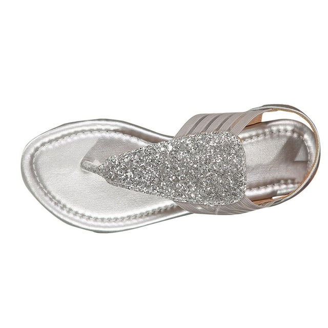 CHGBMOK Sandals Womens Summer New Sequined Flat Elastic Clip-Toe Color Matching Beach Sandals Sizes 36-43