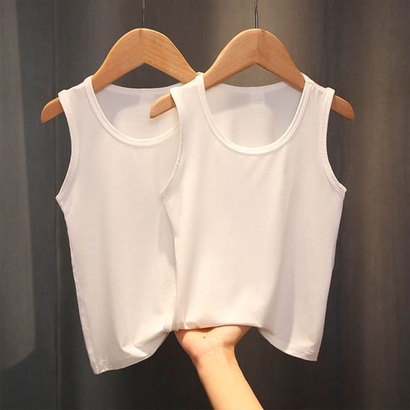 VKOYWKM 2 Pack Workout Tank Tops Toddler Kids Boys Girls Summer Sleeveless Undershirt Soft Wide Strap Crew Neck Tanks Basic Solid Athletic Tank Tops for 3-13 Years