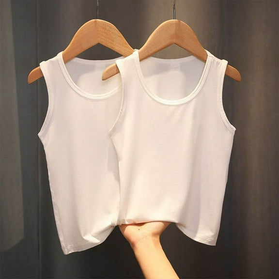 BRGZLK 2 Pack Kids Tank Tops Boys Girls Summer Fashion Solid Color Bottom Strap Vests Tops Comfortable Soft Cotton Undershirts White 6-7 Years